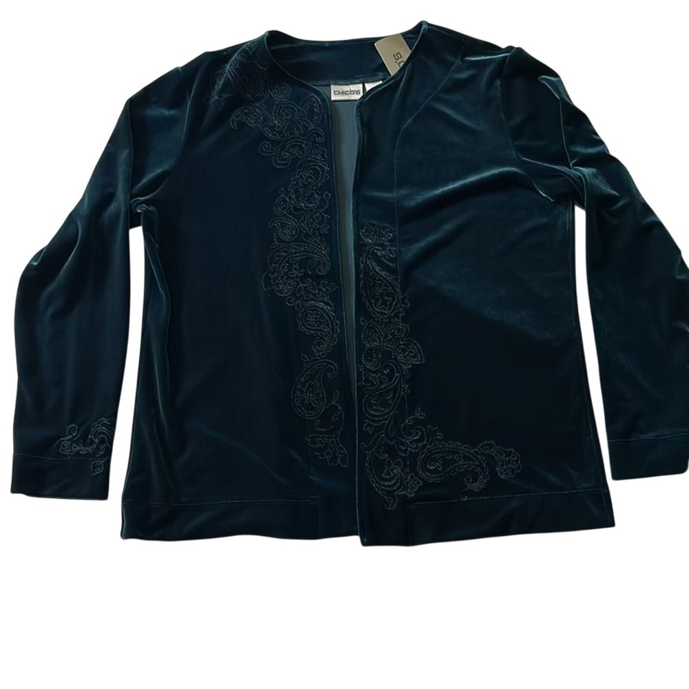 Chico's Women's Velvet Heritage Scroll Norma Jacket Embroidered Whimsigoth sz 2 - Picture 2 of 13